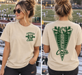 Cloverleaf Colts football design on a Sand T-shirt, front and back