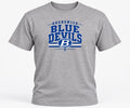 Brunswick Blue Devils varsity design on a light heather gray T-shirt