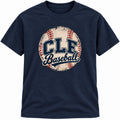 CLE Baseball vintage ball design on a navy T-shirt