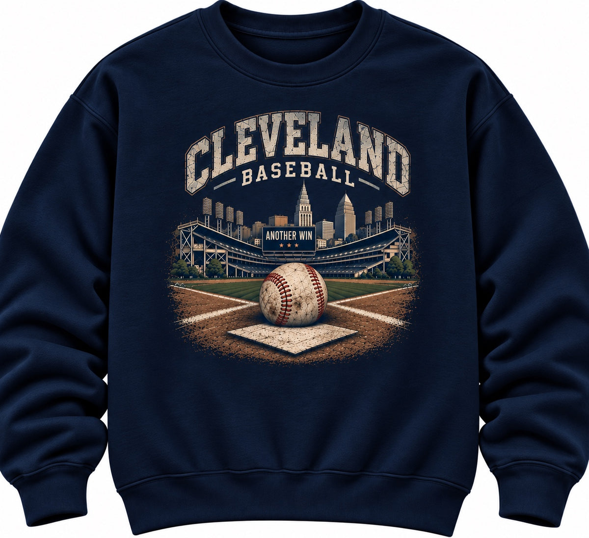 Cleveland Baseball Another Win ballpark design on a navy crewneck