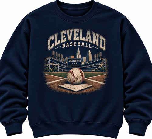 Cleveland Baseball Another Win ballpark design on a navy crewneck