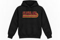 Retro Cleveland stripe design on a black hoodie