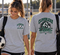 Cloverleaf Colts Soccer front chest and full back designs on a Heather Gray T-shirt