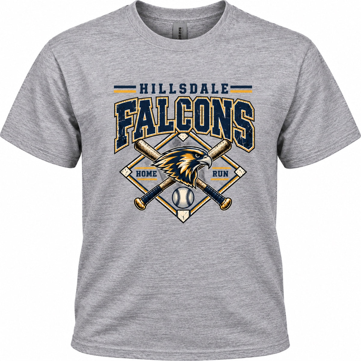 Hillsdale Falcons baseball Home Run design on a heather gray T-shirt