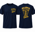 Hillsdale Falcons football design on a navy T-shirt, front chest logo and back pennant