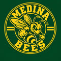Medina Bees Circle Logo artwork in yellow on a dark green background