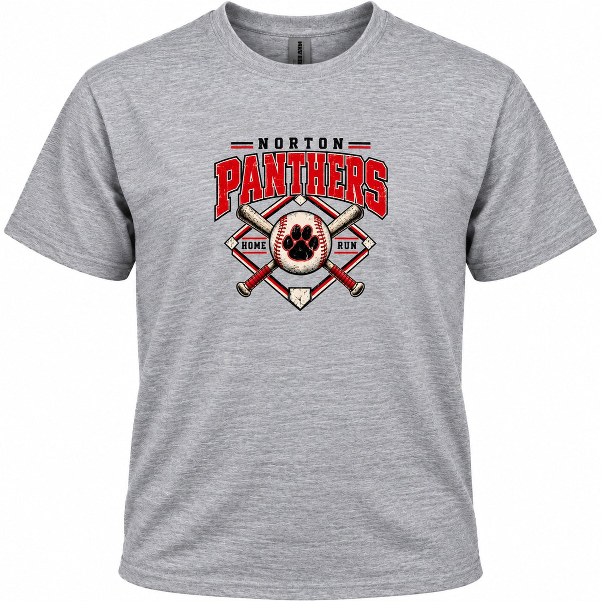 Norton Panthers baseball Home Run design on a heather gray T-shirt