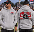 Norton Panthers Football Helmet on a heather gray hoodie, front chest logo and full back design