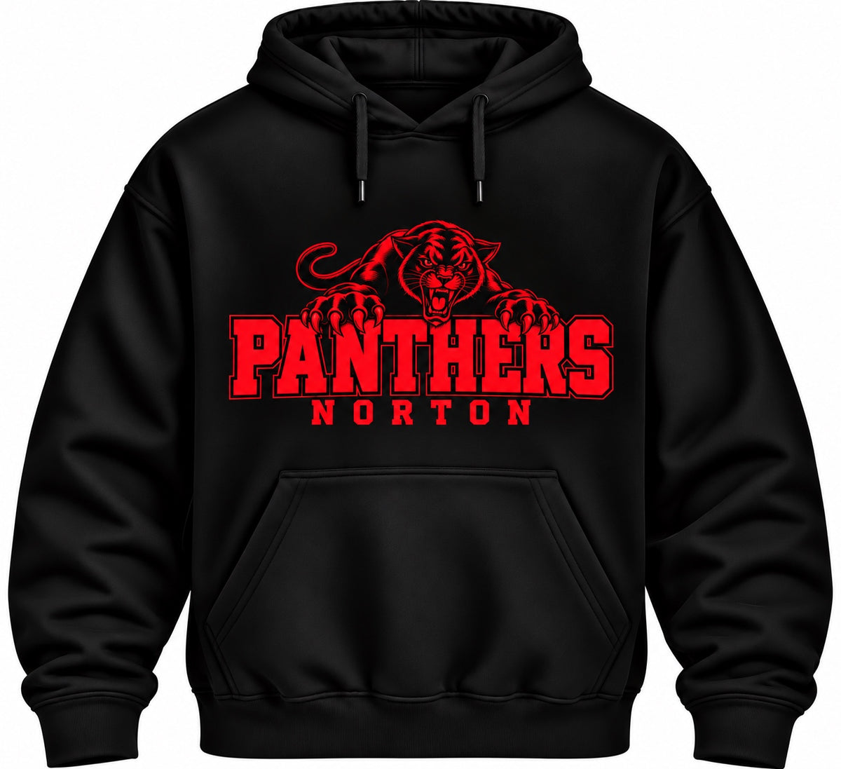 Norton Panthers Prowling Mascot design on a Black pullover hoodie