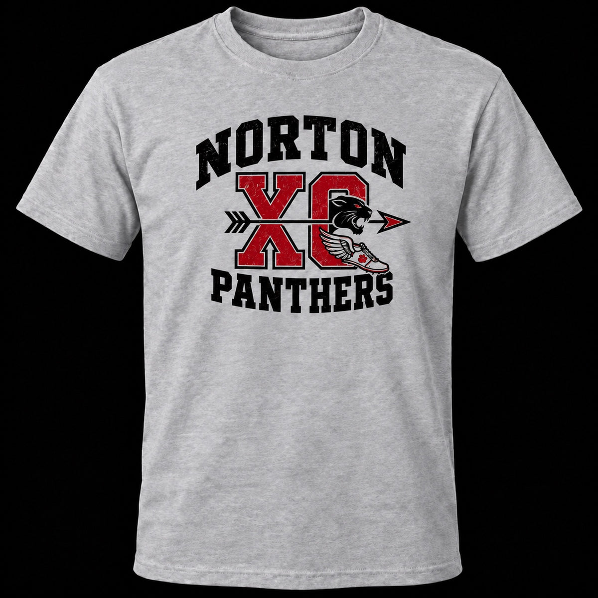 Norton Panthers cross country XC design on a heather gray T-shirt